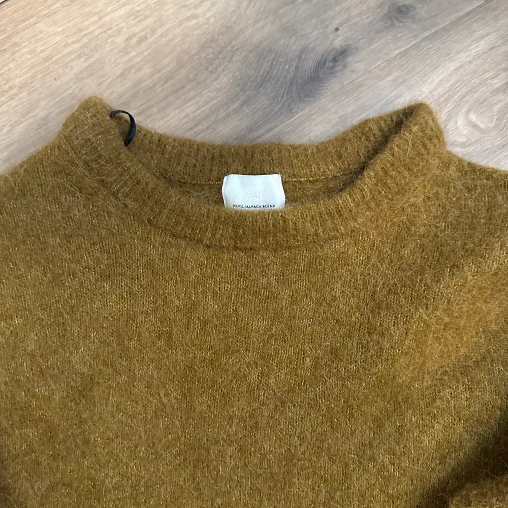 H&M Alpaca Wool Blend Sweater Women Medium Caramel Brown Fuzzy Oversized Minimal - Picture 15 of 16